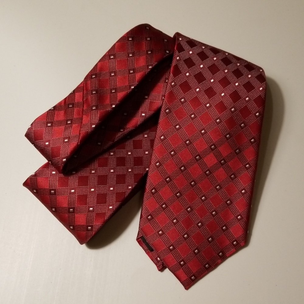 Michael Kors Red White Silk Tie Dots Stripes